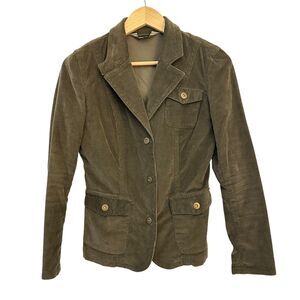 Eddie Bauer Khaki Army Green Stretchy Button Up Corduroy Blazer Size‎ 2 Petite